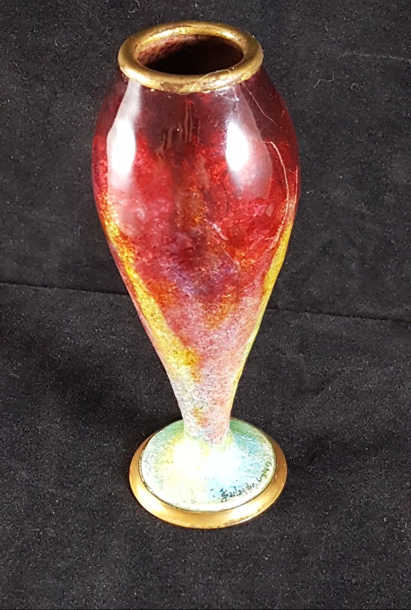 Jules Sarlandie  ( 1874-1934), vase émaillé , Limoges  début XXème-photo-6