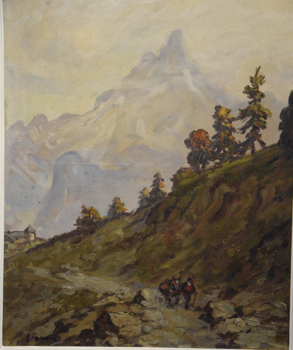 Chemin de Montauvert  en Suisse  ,Ludovic Gignoux, huile sur toile-photo-3