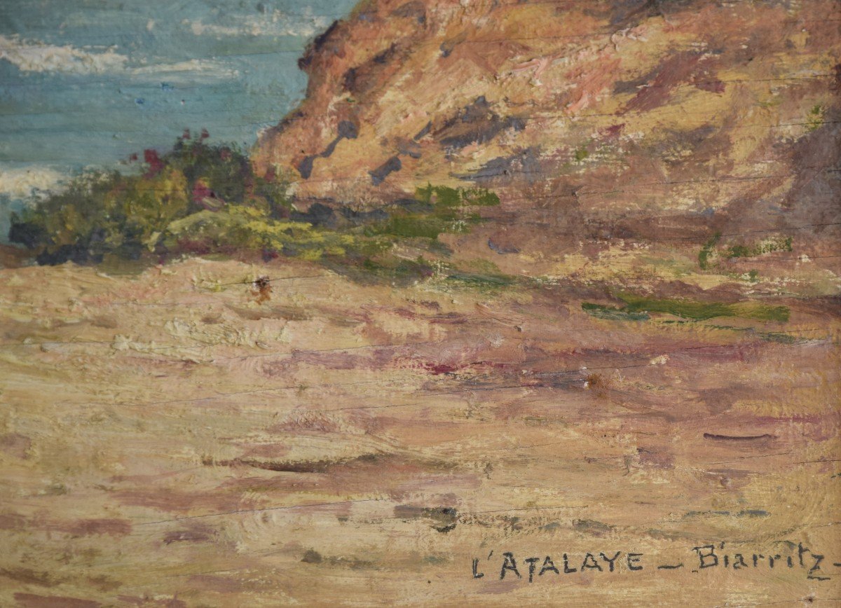Jean Georges Pasquet (1851-1936), L 'atalaye In Biarritz, Oil On Panel-photo-1