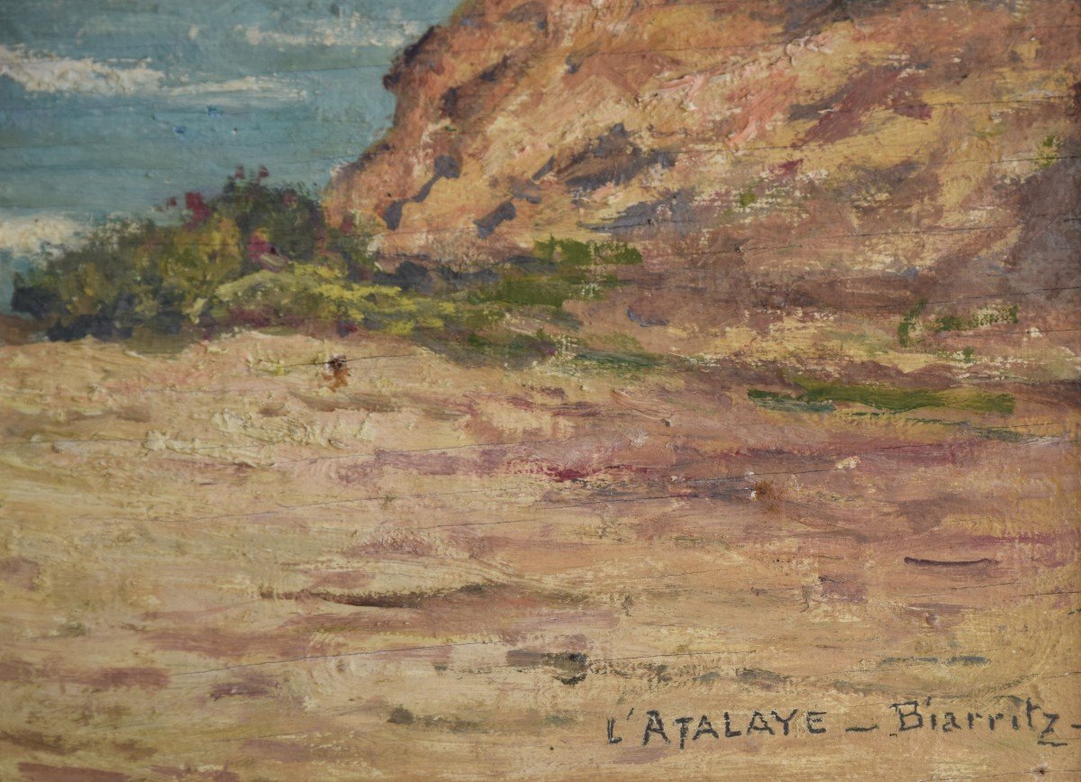 Jean Georges Pasquet ( 1851-1936) , L 'atalaye  à Biarritz, Huile Sur Panneau-photo-1