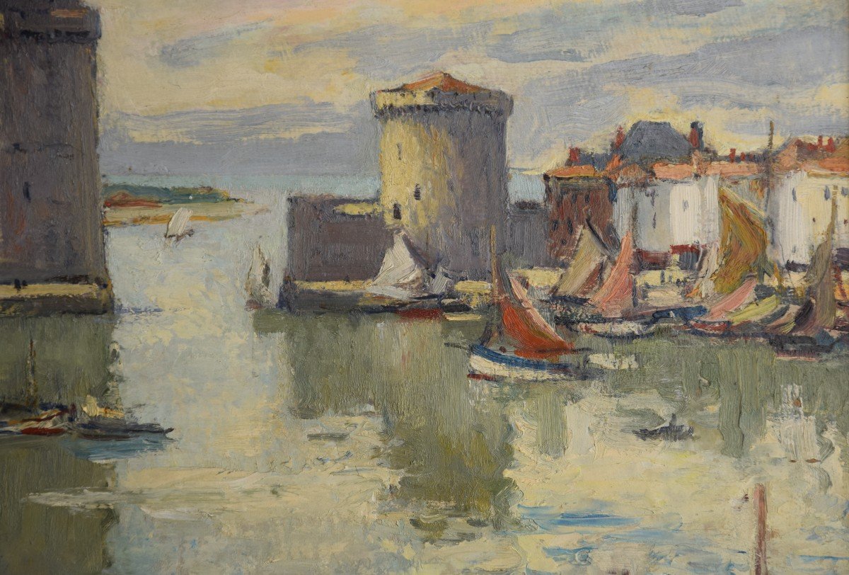Pierre Langlade (1907-1972) le port de La Rochelle ,huile sur carton-photo-2