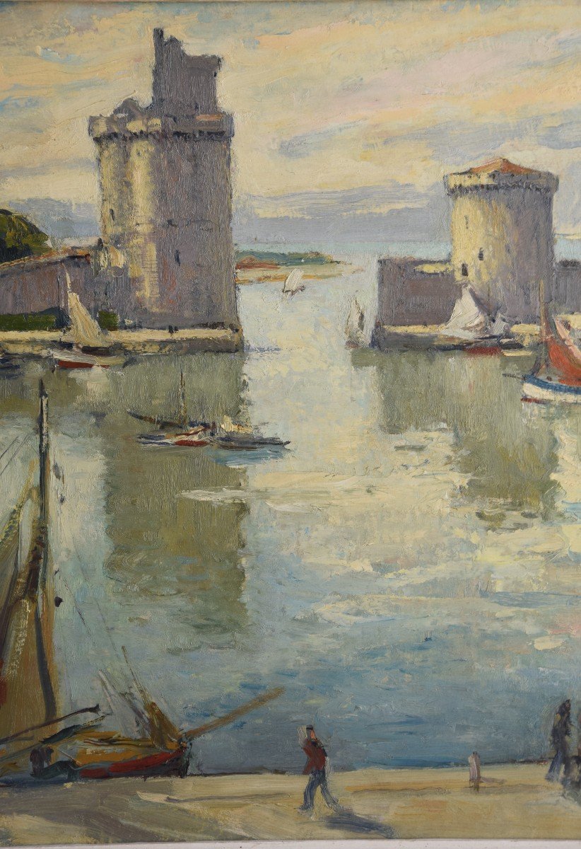 Pierre Langlade (1907-1972) le port de La Rochelle ,huile sur carton-photo-4