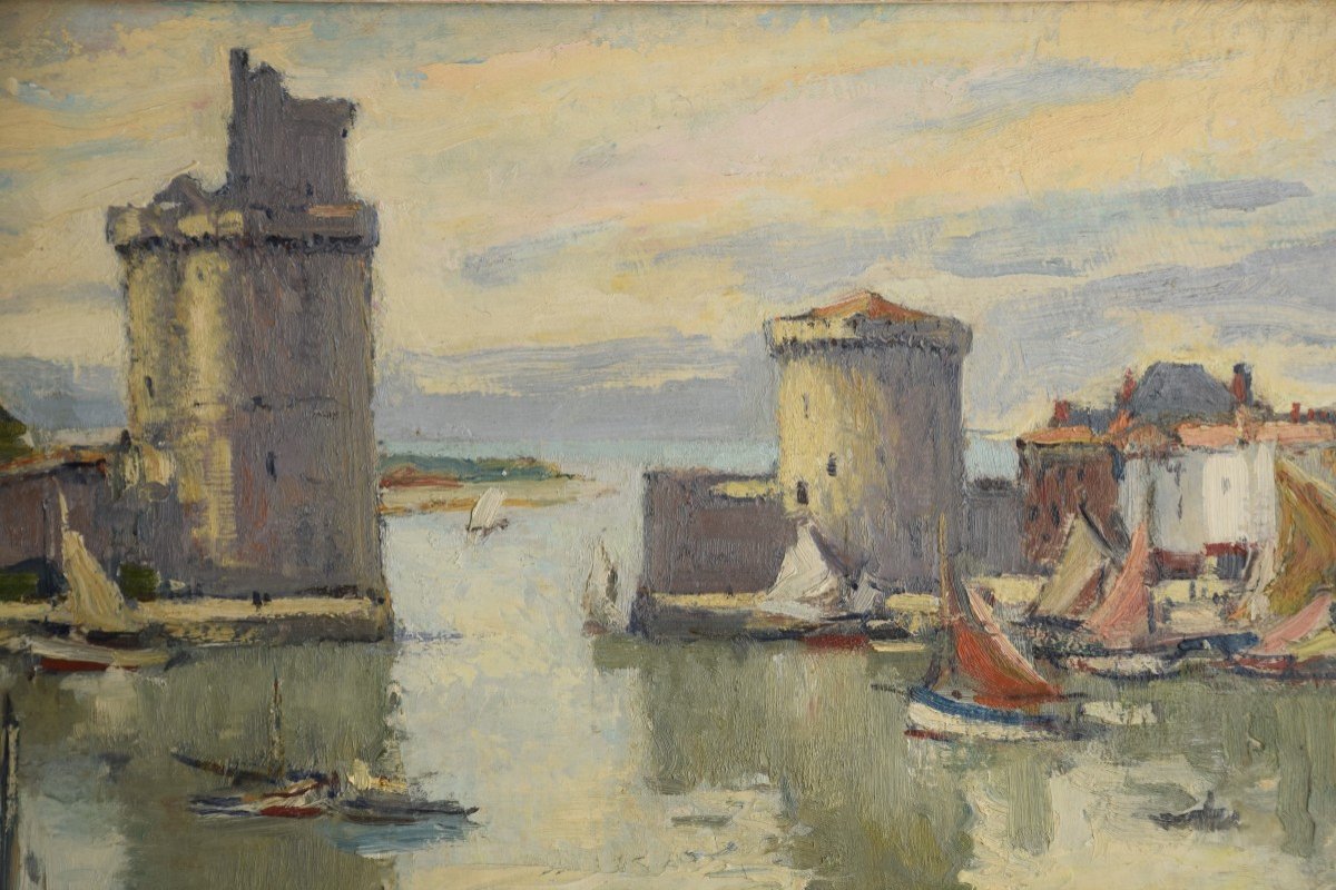 Pierre Langlade (1907-1972) le port de La Rochelle ,huile sur carton-photo-7