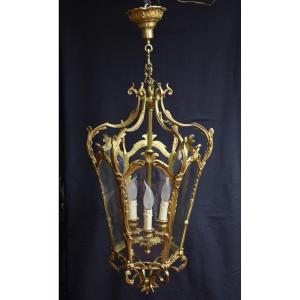 Grande lanterne  de vestibule en bronze doré , style Louis XV, 3 feux 