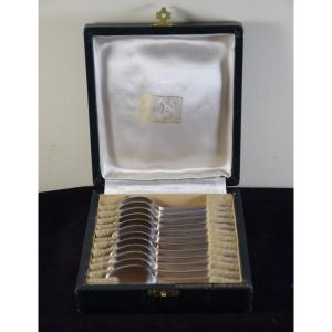 Christofle/alfénide, 12 Small Mocha Spoons In Silver Metal, Art Deco