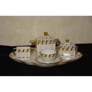 Selfish Tea/coffee Service In Limoges Porcelain, Art Deco Style Circa 1930