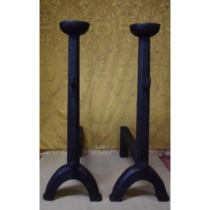 Pair Of Large Landiers / Andirons In Cast Iron XVIIIth