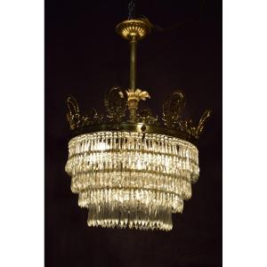 Cascade Ceiling Chandelier, Empire Style, Crystal And Bronze, 5 Lights,