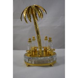 Cave  à  parfums en bronze et verre , décor au palmier dans le goût de Jansen 