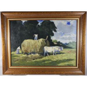 Camille Merlaud (1877-1957) "loading Hay" Oil On Panel