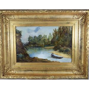 Landscape At The River In The Landes, Gueit, Sourgen, Oil On Canvas 