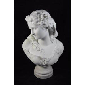Bust Of Young Woman In Biscuit After E. Carrier Belleuse, Manufacture Henri Ardand, Late 19th