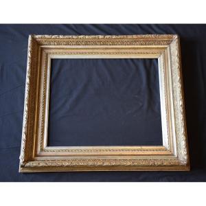 Barbizon Frame In Gilded And Silvered Wood, 19th Century, Rebate: 55.5 Cm X 66.5 Cm