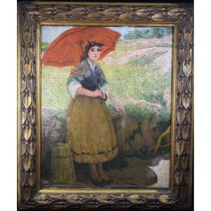 Eduardo Soria (1890-1945) "young Lady With A Parasol" Oil On Canvas.