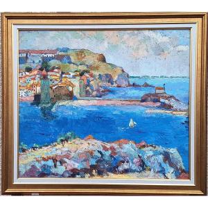 Le port de Collioure , huile sur panneau de Marcel Fournier (1900-1979) ,datée 1968 .