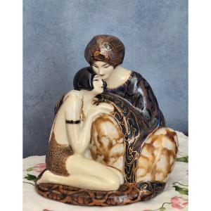 Camille Tharaud ( 1878-1956), Veilleuse "sultan-sultane ",porcelaine émaillée , Art Déco 