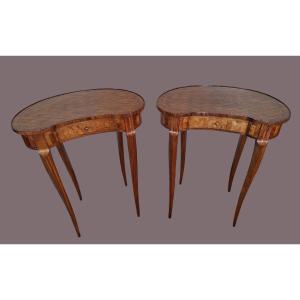 Paire de chevets , bouts de canapé ,style XV , marqueterie de bois de rose .XXème