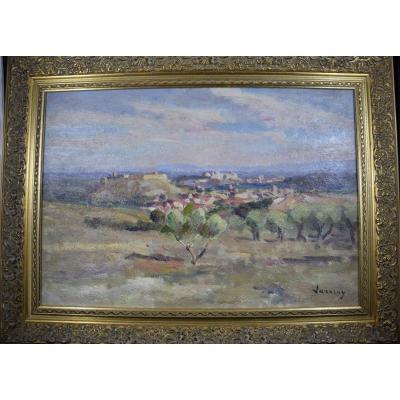 Abel Lauvray, View Of Avignon And Villeneuve Lès Avignon, Oil On Panel