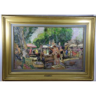 CARLOS-REYMOND(1884-1970), "Le vieux marché de Nice" ,huile sur toile .