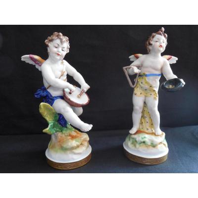 Pair Of Angels Musicians In German Porcelain
