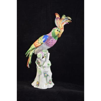 Cockatoo On A Branch, Polychrome Porcelain From Volkstedt-rudelstadt