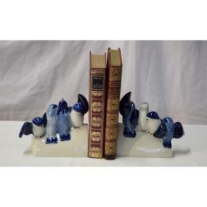 Camille Tharaud Pair Of Bookends With Birds, Limoges Porcelain, Art Deco