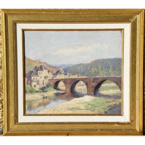 Eugène Béringuier (1874-1949) Gothic Bridge Of Entraygues In Aveyron