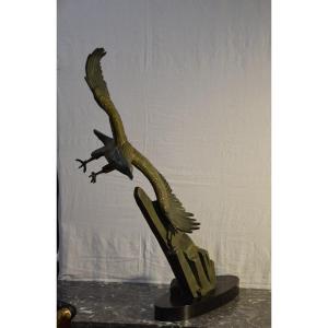 ,Aigle en vol , sculpture en métal  attribuée à RULAS , vers 1930 