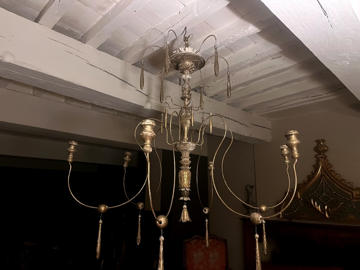 Grand lustre bois et fer doré -photo-3
