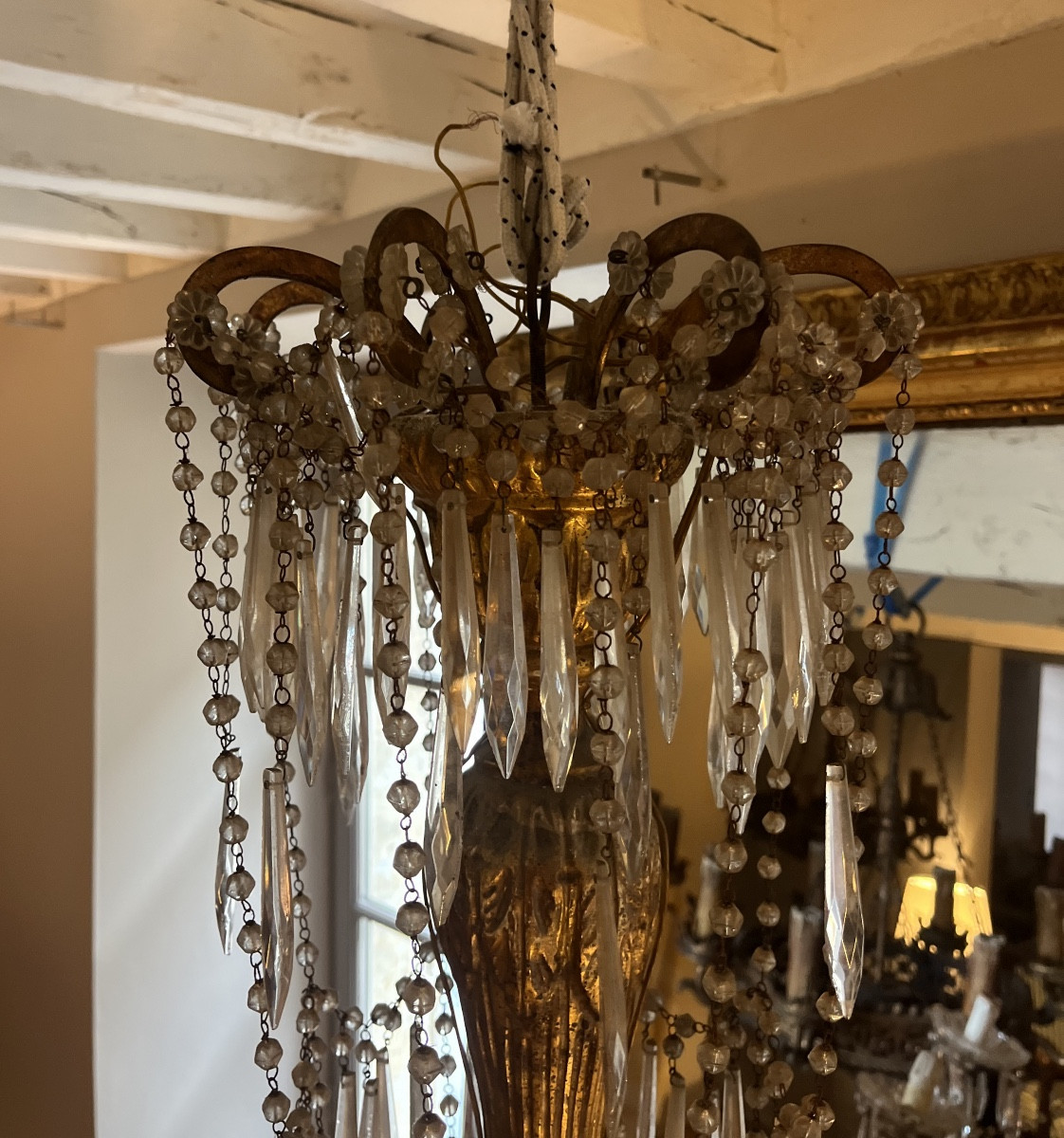 lustre bois et fer doré italien  genovese-photo-1