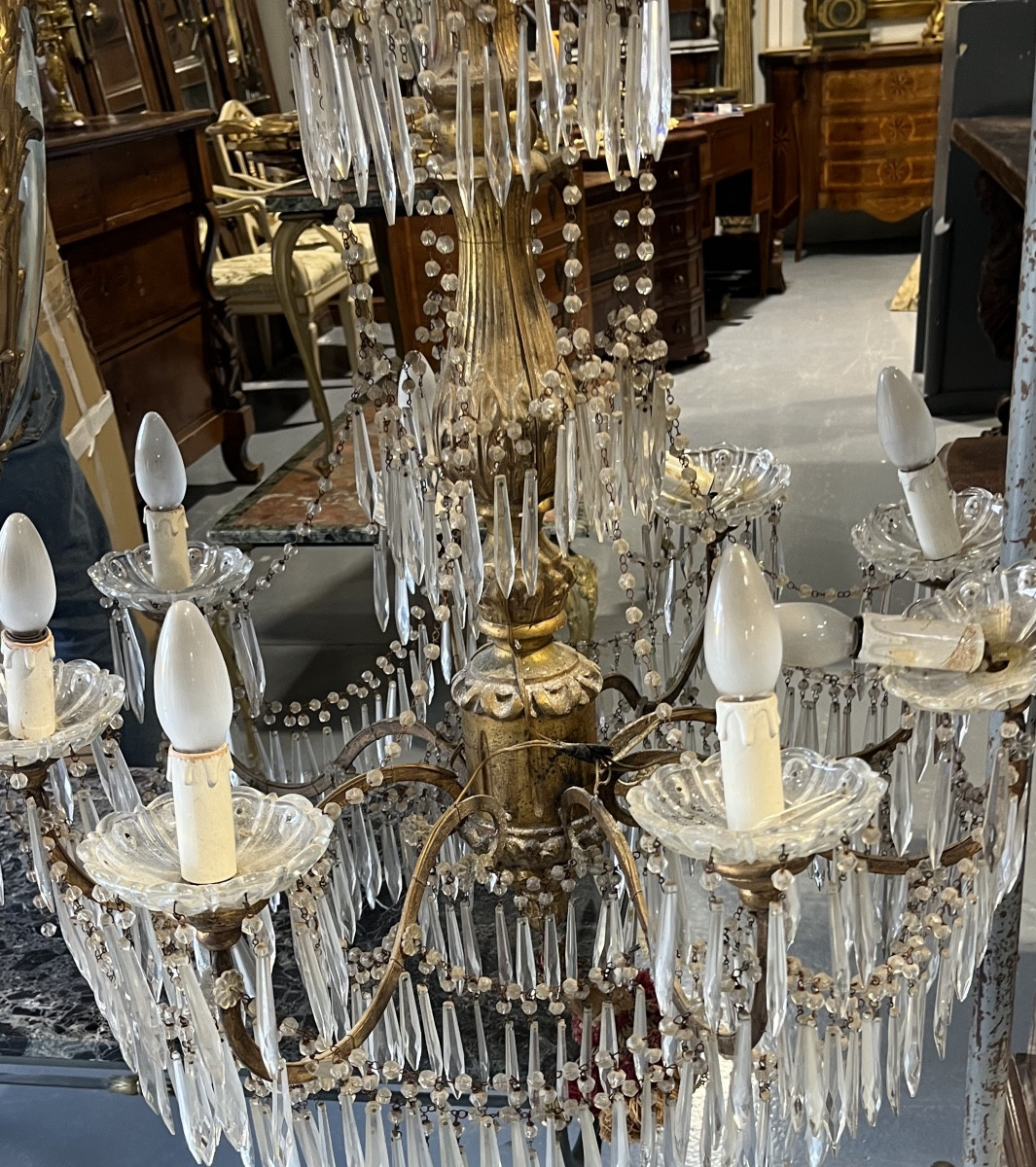 lustre bois et fer doré italien  genovese-photo-7