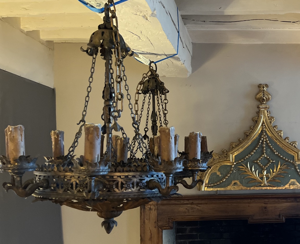 serie de 4 lustres en metal doré -photo-2