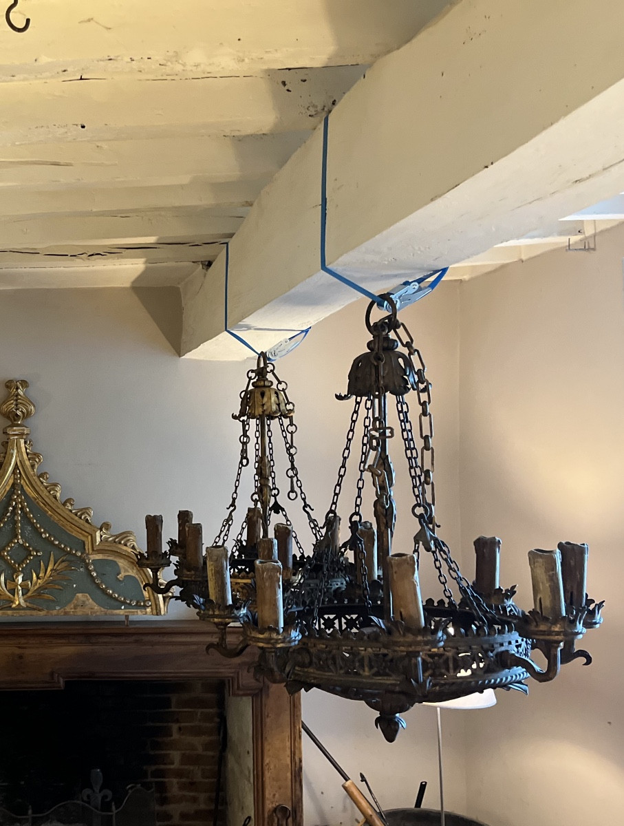 serie de 4 lustres en metal doré -photo-3