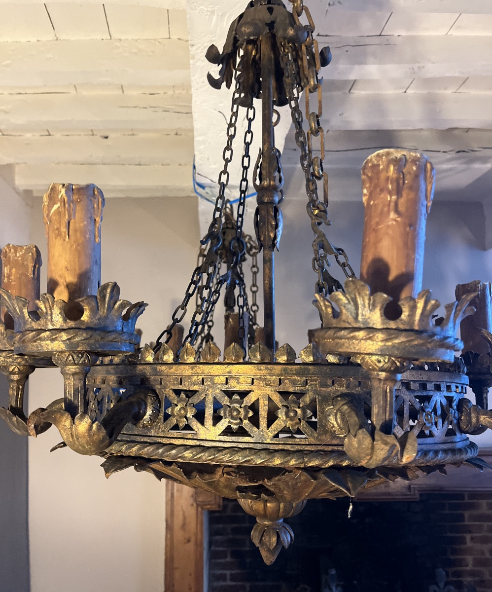 serie de 4 lustres en metal doré -photo-4