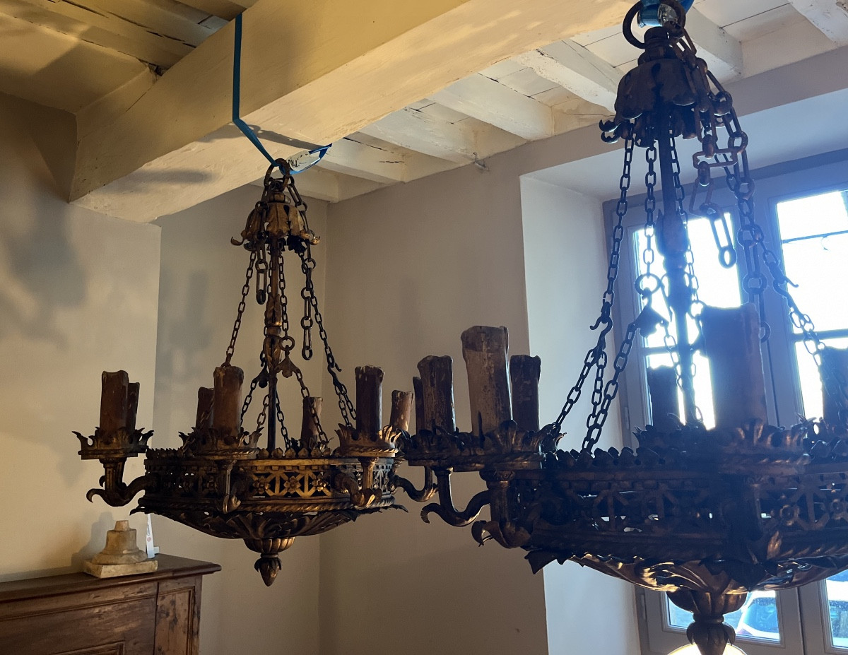 serie de 4 lustres en metal doré -photo-2