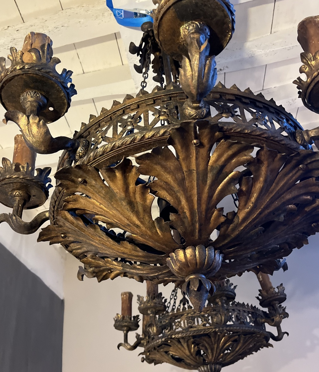 serie de 4 lustres en metal doré -photo-6