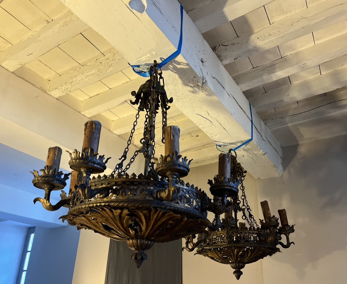 serie de 4 lustres en metal doré -photo-7