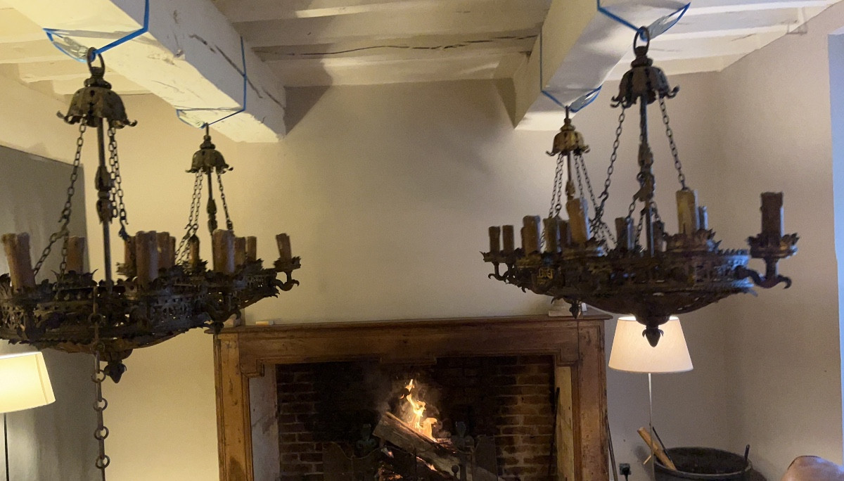 serie de 4 lustres en metal doré -photo-8