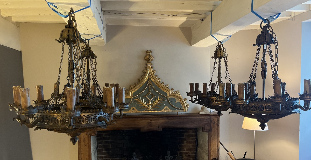 serie de 4 lustres en metal doré 