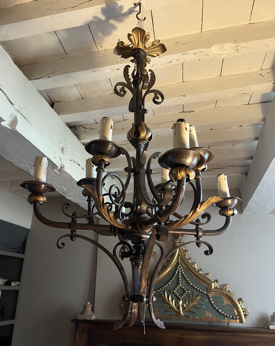 lustre en fer et tôle dorée -photo-2