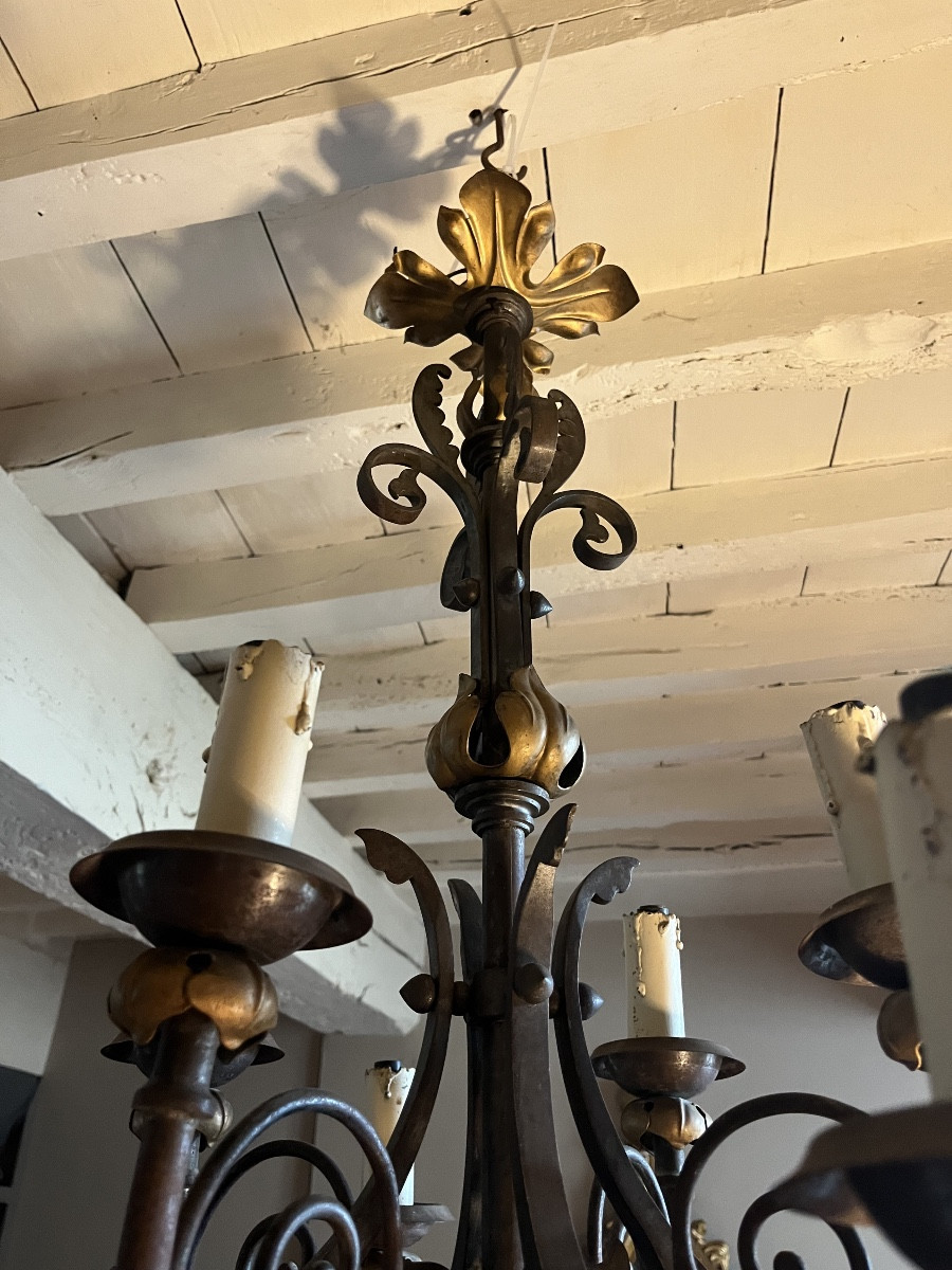 lustre en fer et tôle dorée -photo-3