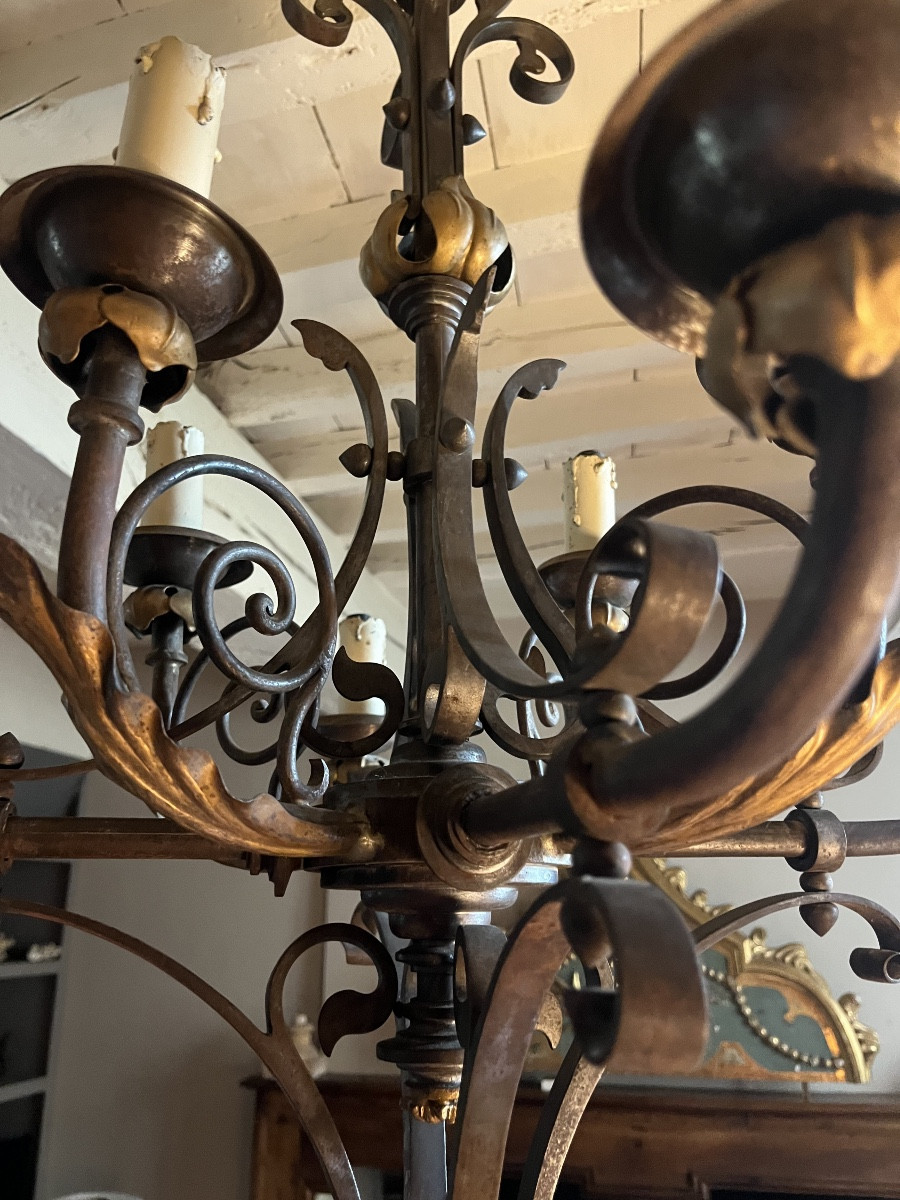 lustre en fer et tôle dorée -photo-4