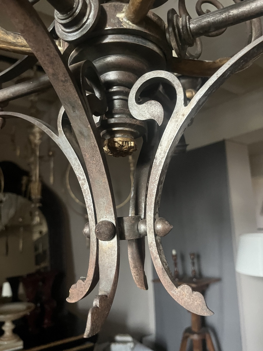 lustre en fer et tôle dorée -photo-1