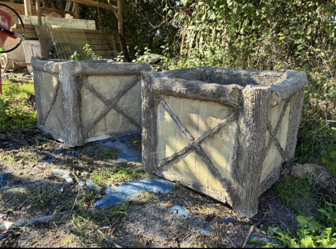 Pair Of Faux-wood Concrete Planters 