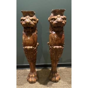Pair Of Terracotta Lions
