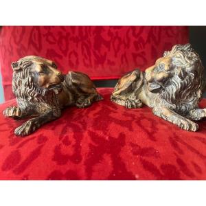 Pair Of Bronze Lions