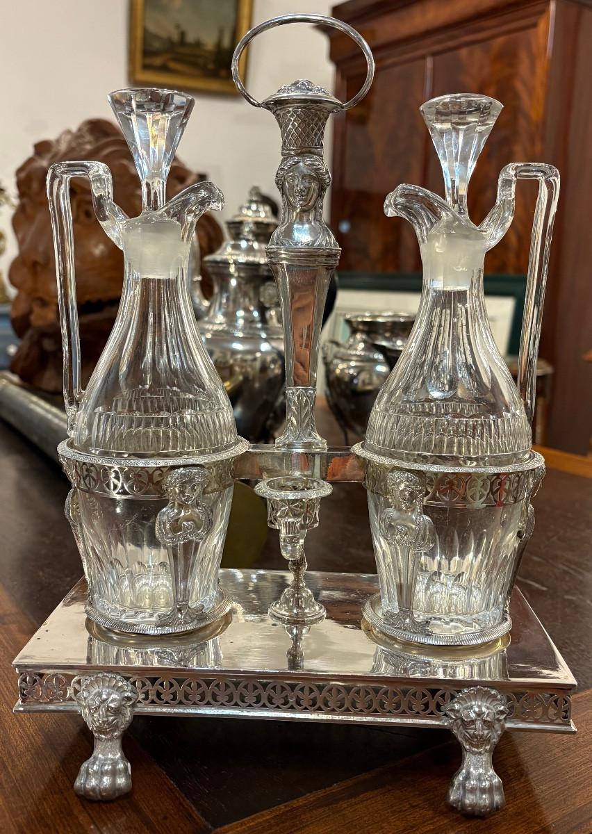 Cruet And Vinegar Cruet 1st Empire Solid Silver 