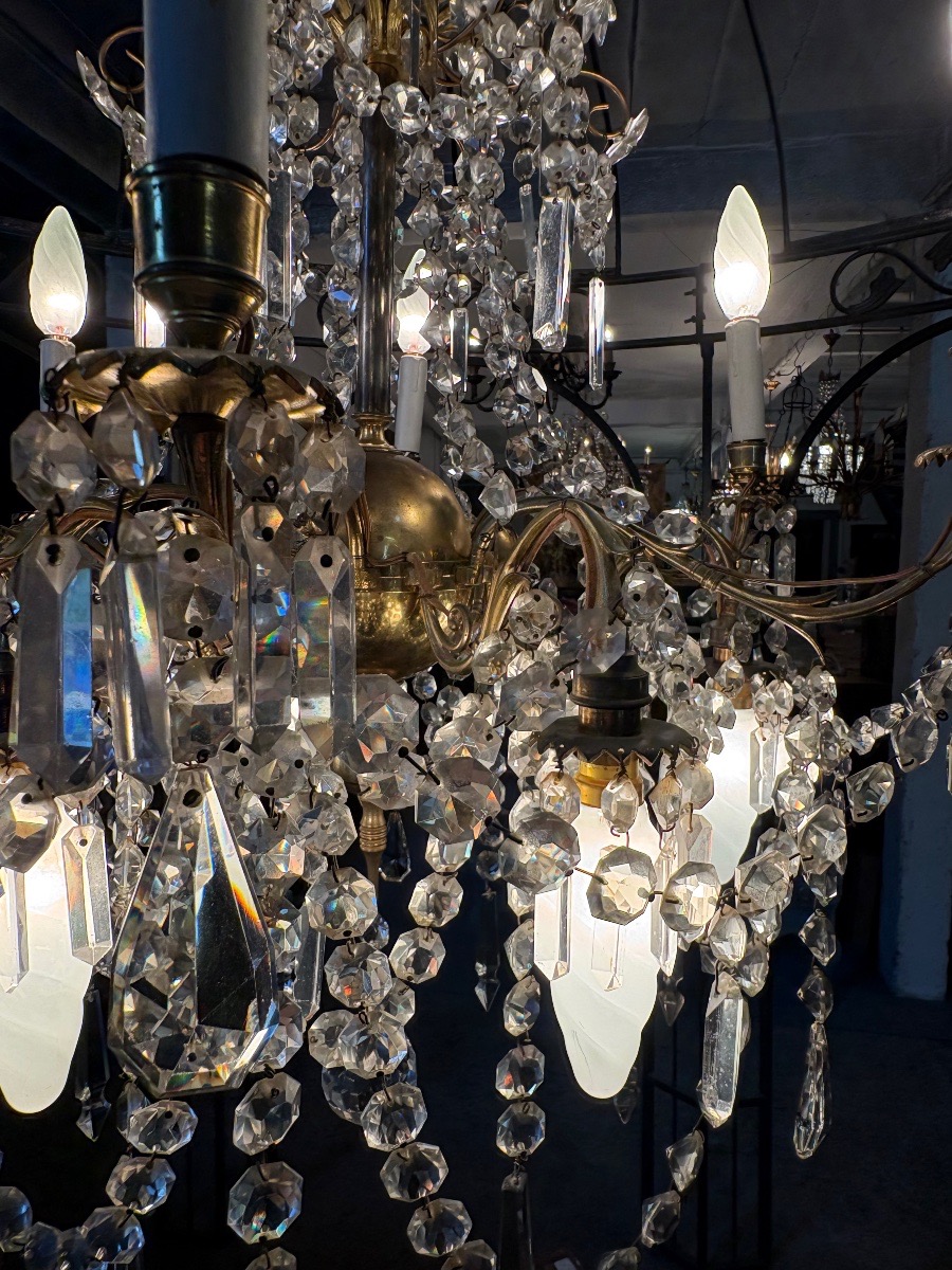 Eight-light Cage Chandelier In Gold-plated Metal And Crystal -photo-2