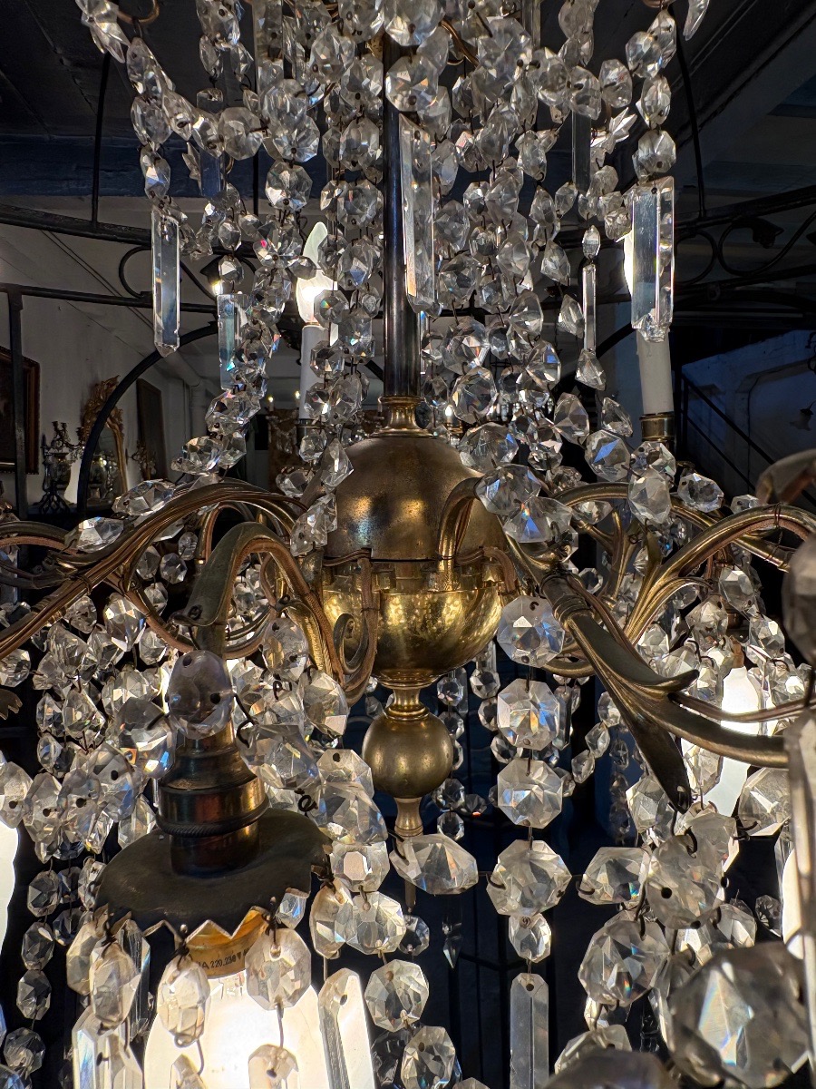 Eight-light Cage Chandelier In Gold-plated Metal And Crystal -photo-3