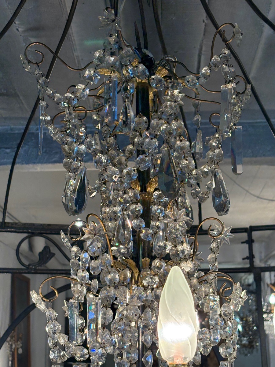 Eight-light Cage Chandelier In Gold-plated Metal And Crystal -photo-4